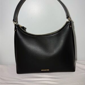 Michael Kors Black Leather Shoulder Bag with Gold Accents